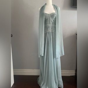 MIGNON Seafoam Green Evening Gown and Shawl